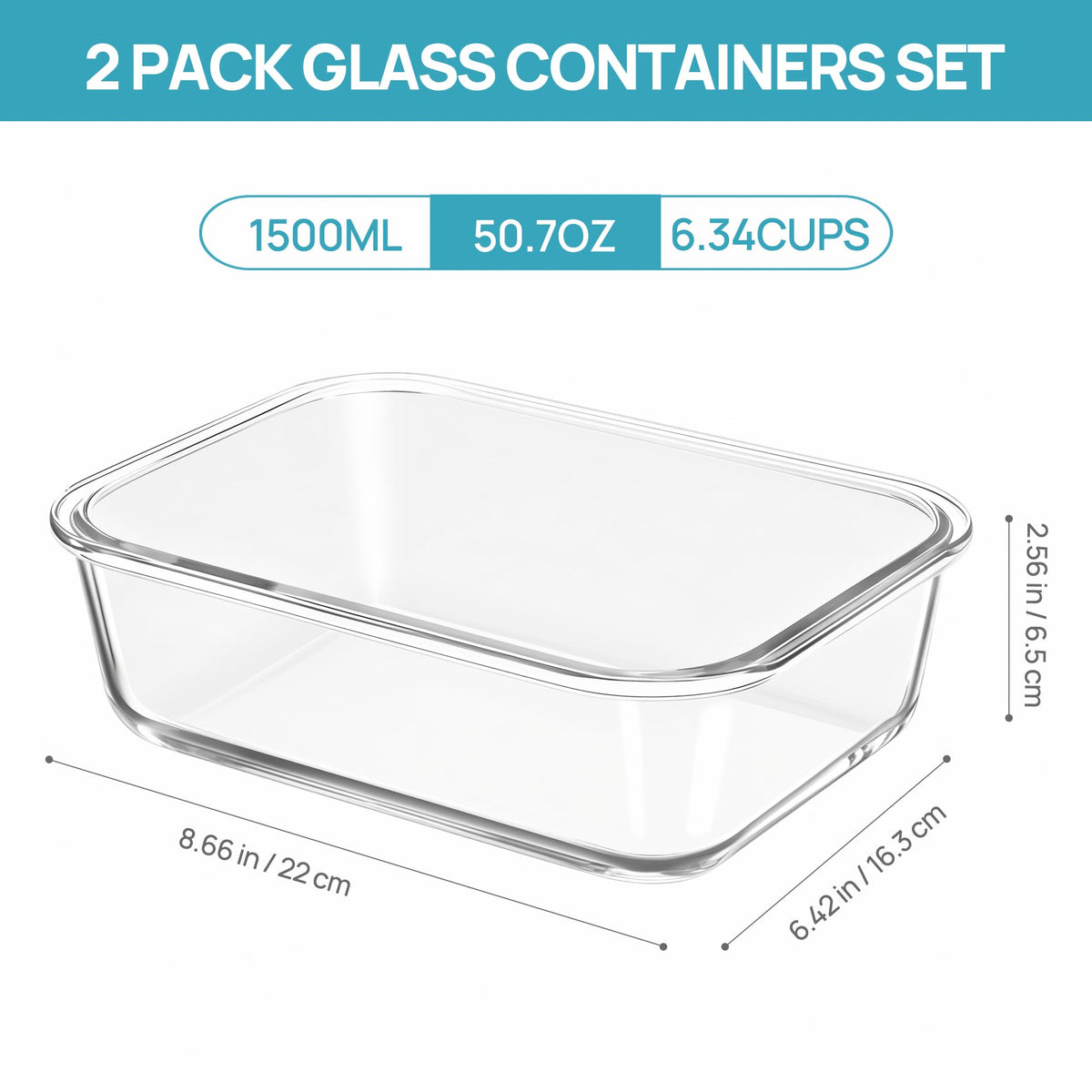Vtopmart 1500ml glass container with open lid for quick scoop.