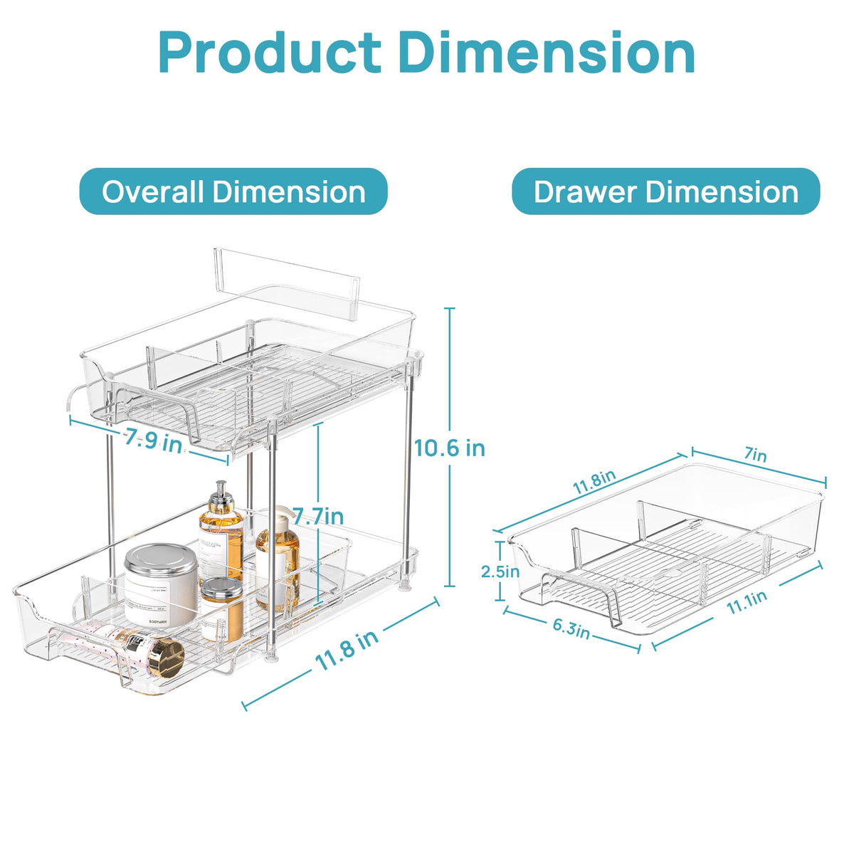 Vtopmart 2-tier sliding drawer setup demonstrating organized storage