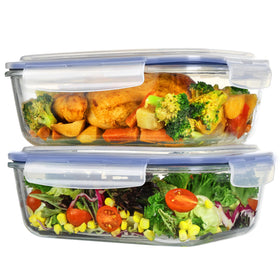 Vtopmart 2260ml glass storage with blue lids, ideal for meal prep.