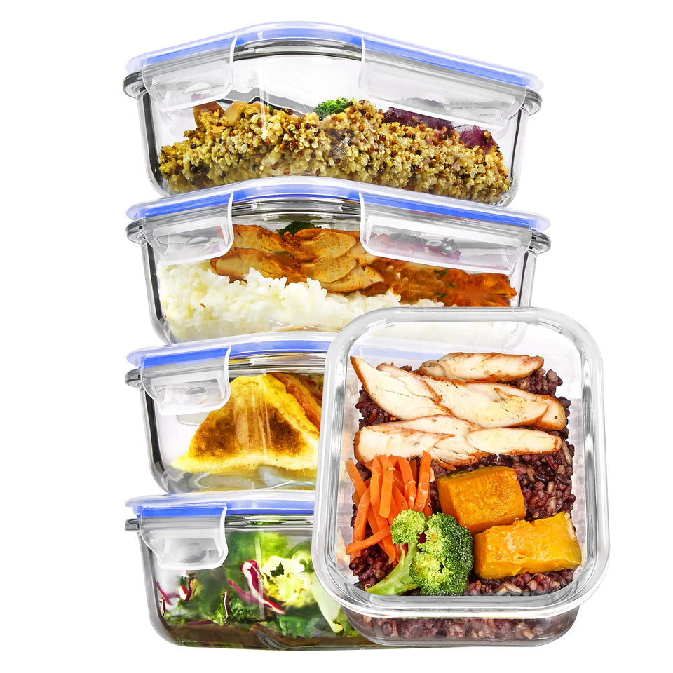 Vtopmart 22oz glass storage containers with lids for organized meal prep at home.