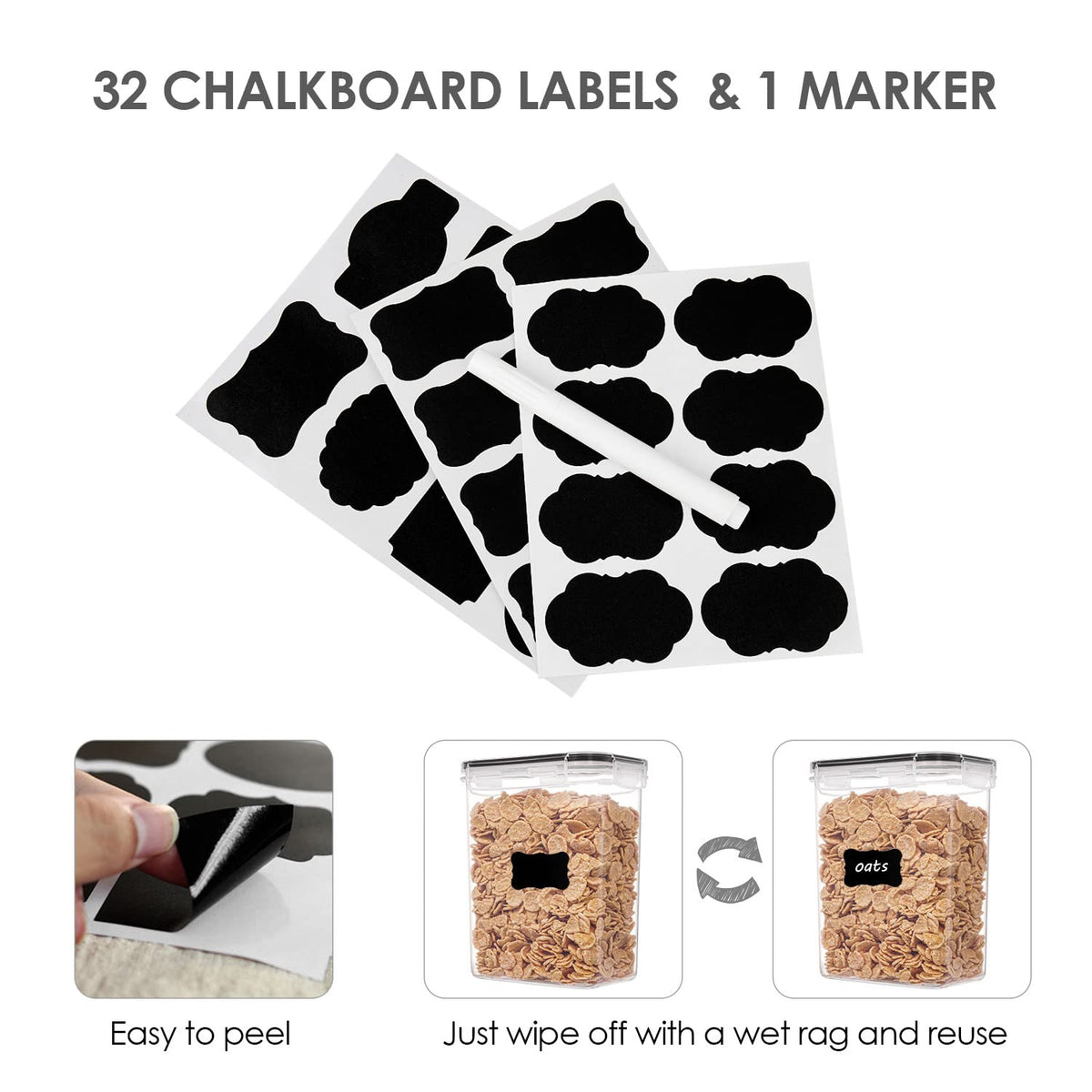 Vtopmart includes 32 reusable labels for quick content updates.