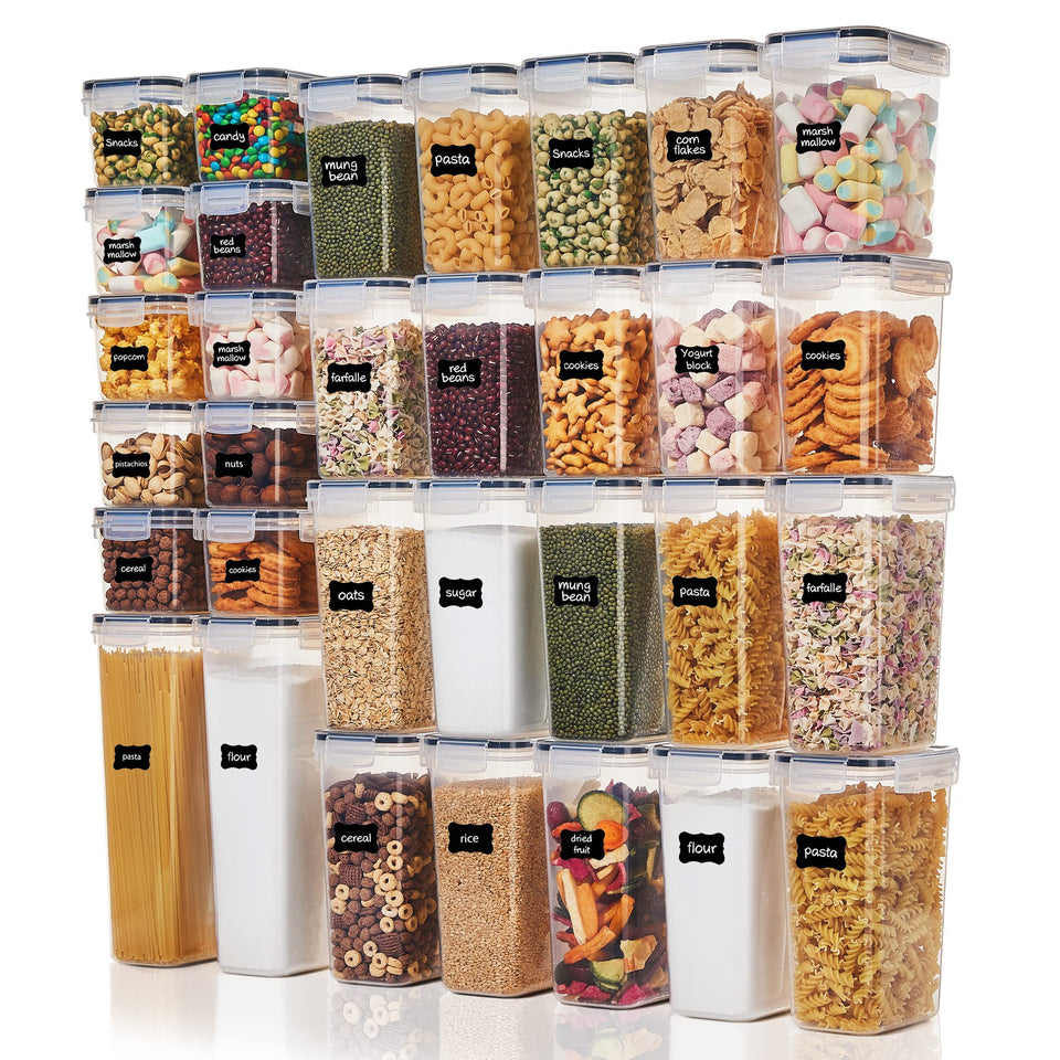 Vtopmart 32pc airtight container set helps keep cereal fresh and organized.