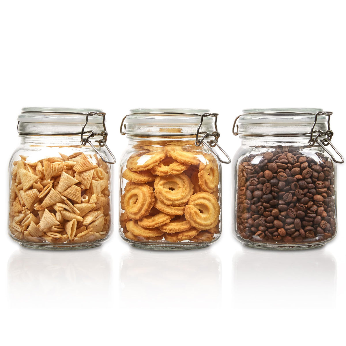 Vtopmart 34oz glass storage jars set shown for organized pantry storage.