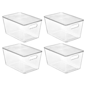 Vtopmart 4-pack clear bins with lids for organized pantry storage.