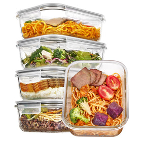 Vtopmart 5-pack 35oz glass containers for meal prep and organized portions.