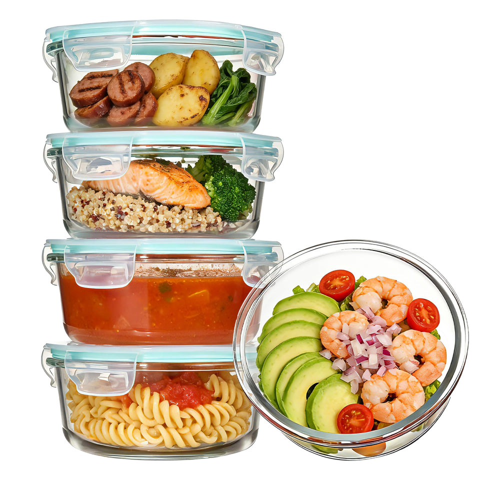 Vtopmart 5-pack 22oz glass storage containers perfect for meal prep and leftovers.