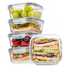 Vtopmart 5-pack 27oz glass containers with lids for meal prep and on-the-go meals.