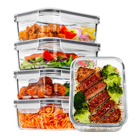 Vtopmart 5Pack 30oz glass storage containers for meal prep and leftovers, clear and durable.