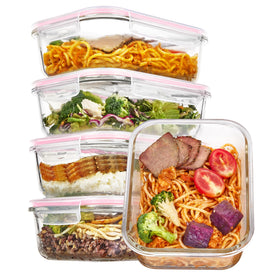 Vtopmart 5-pack 35oz glass containers with lids for organized meal prep and portion control.