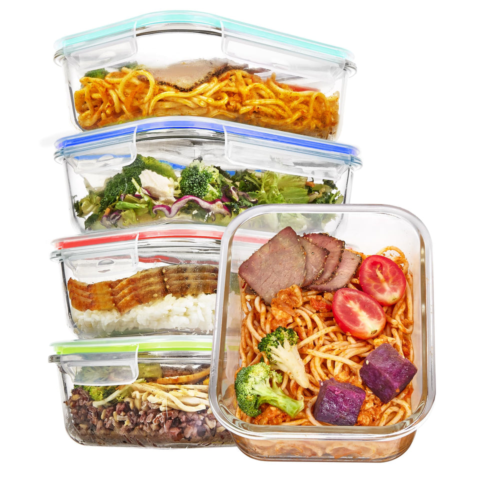 Vtopmart 5-pack 35oz glass containers for meal prep and portion control.
