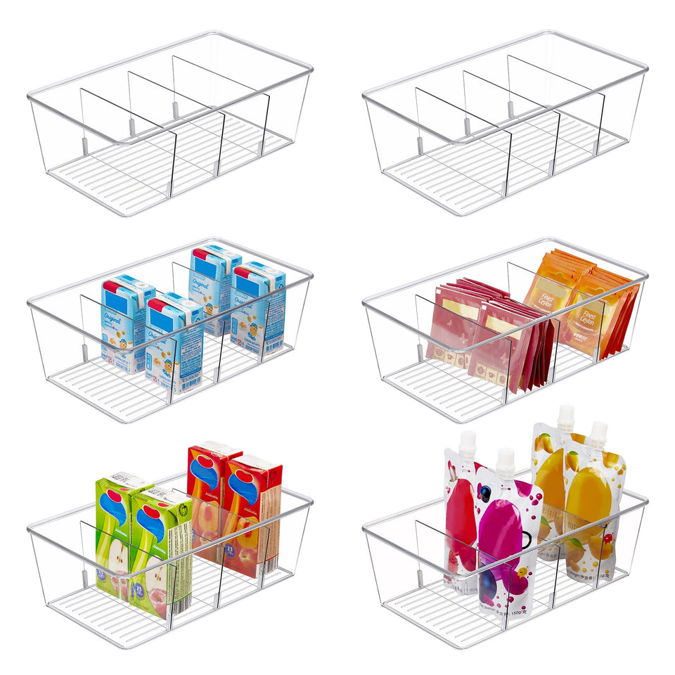 Vtopmart 6-pack clear storage bins for pantry visibility and easy access.