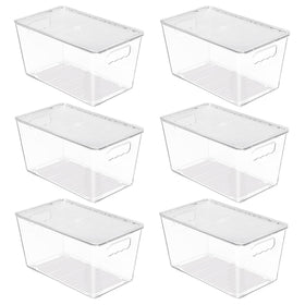 Vtopmart six-pack clear stackable bins with lids for organized pantry storage.