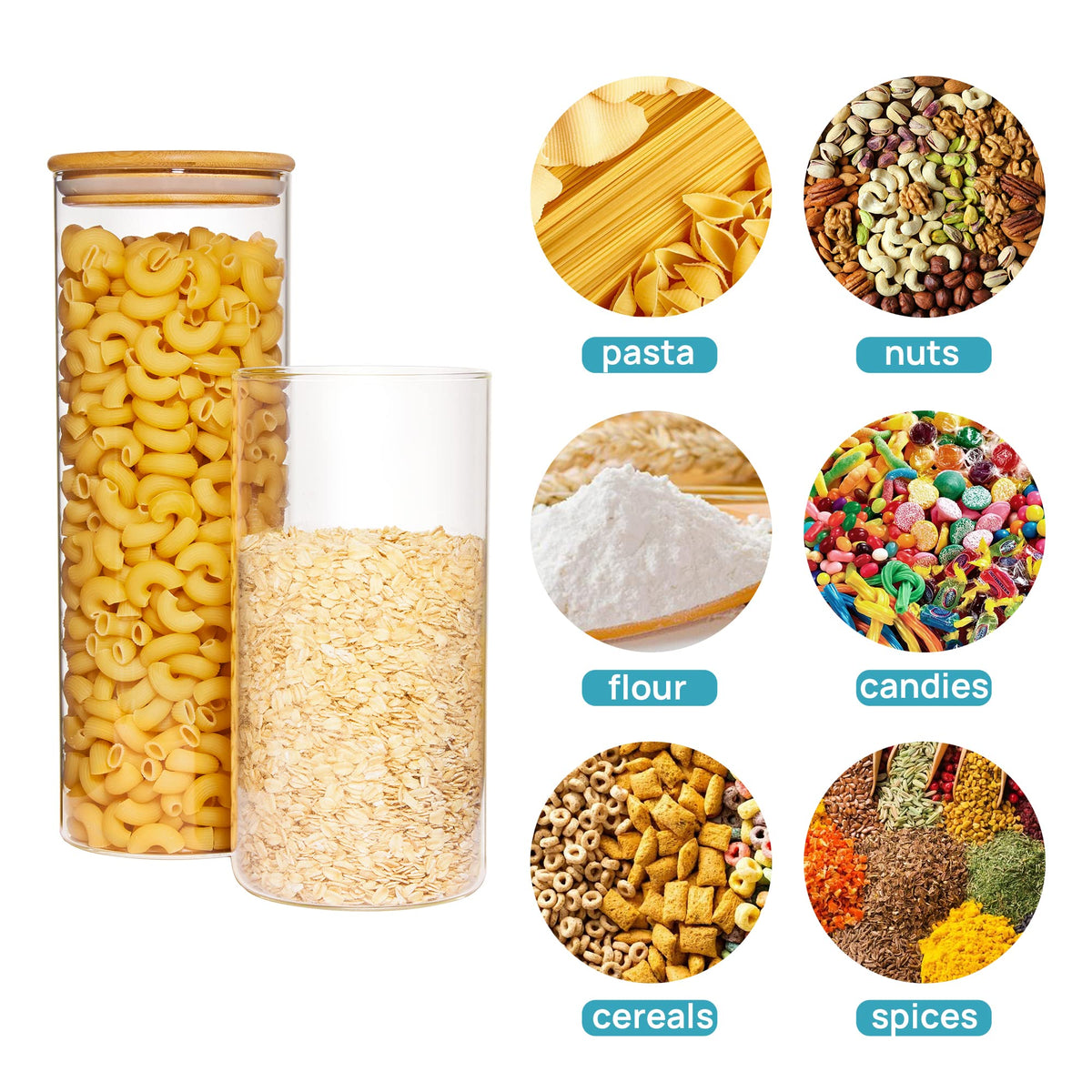 Vtopmart 70oz glass jar with flour focus, large capacity for baking staples.