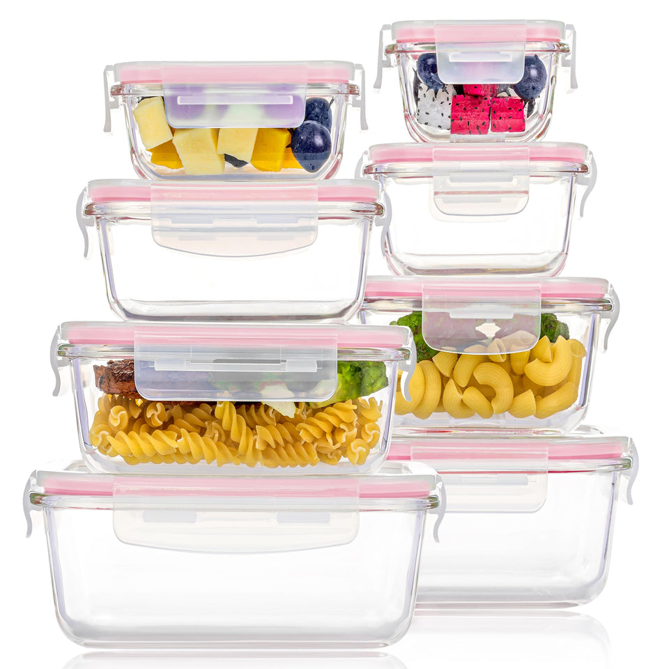 Vtopmart 8-pack glass storage containers with airtight lids for mess-free meal prep