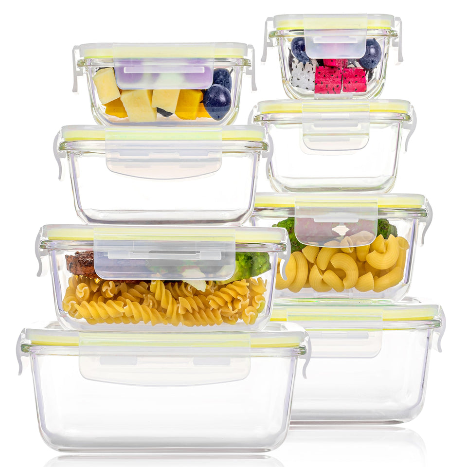 Vtopmart 8-pack glass containers with lids for organized fridge storage