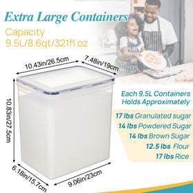 Vtopmart 9.5L sugar container side view with secure lid to prevent clumping.