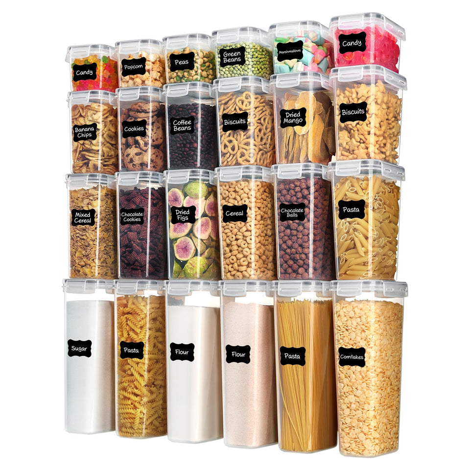 Vtopmart airtight containers with secure lids keep cereals fresh and organized in your pantry.