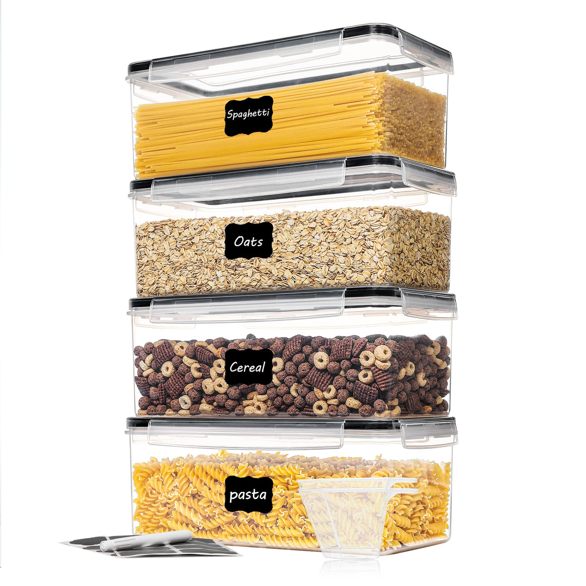 Vtopmart airtight pasta containers front view for organized pantry storage.