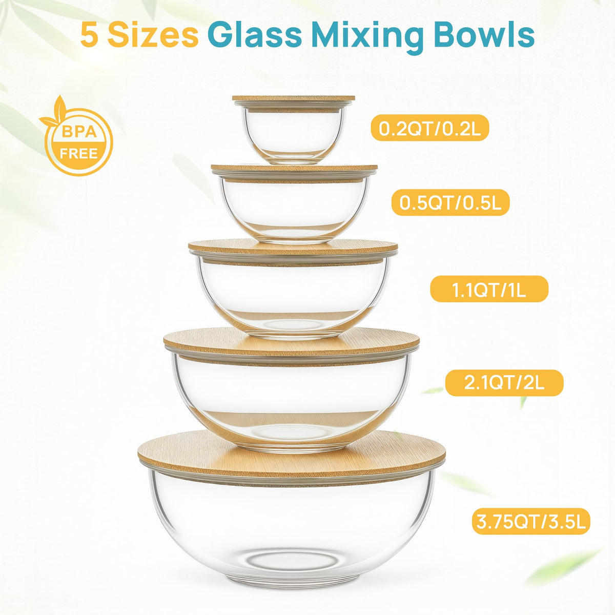 Vtopmart nesting bowls with bamboo lids neatly organized on a counter.
