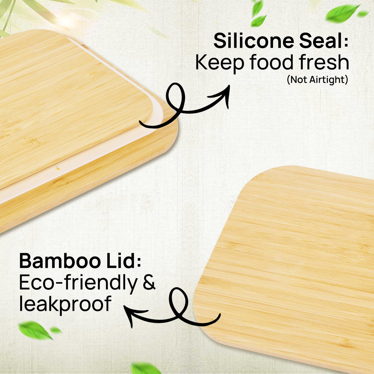 Vtopmart bamboo lids with seals close-up for freshness.