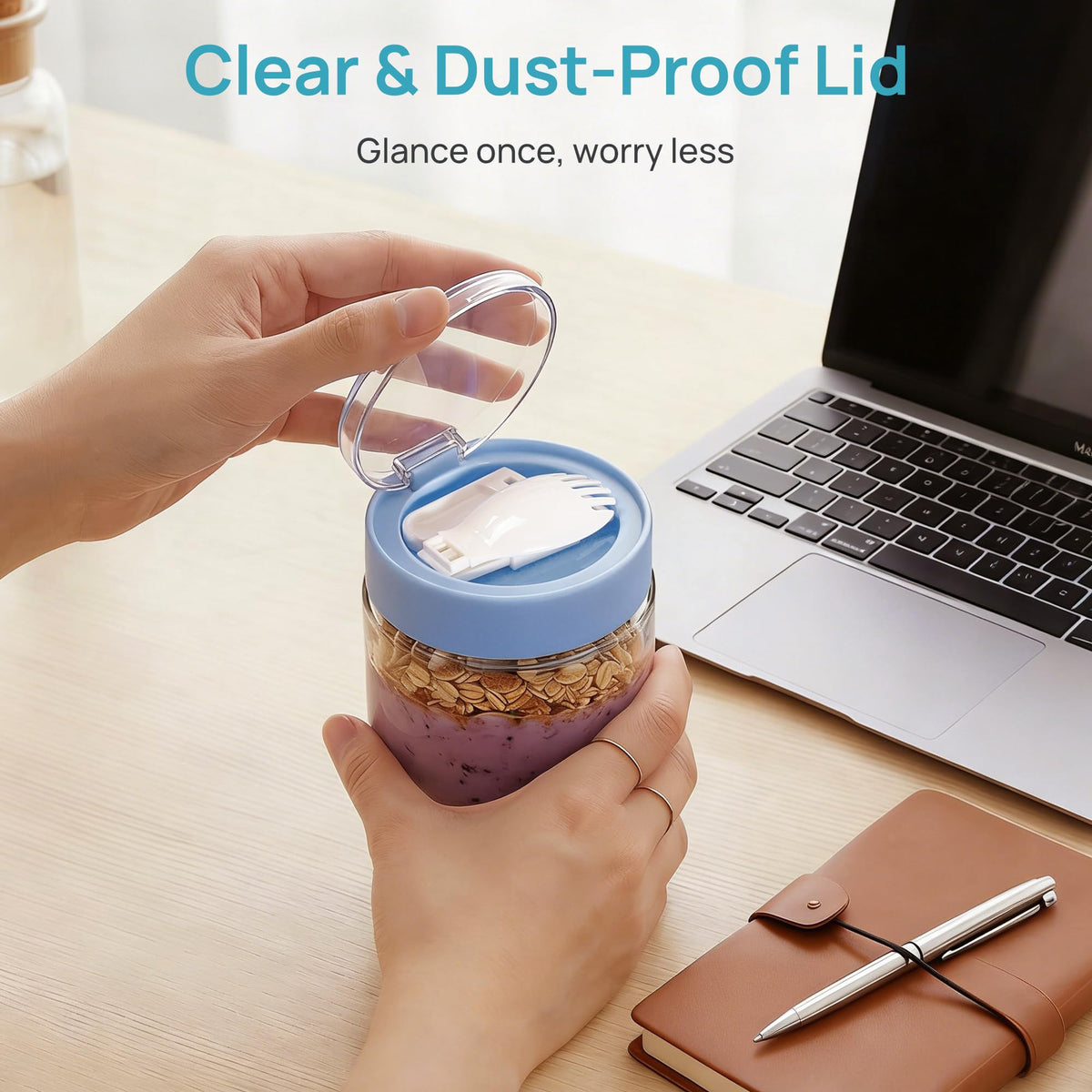 Vtopmart clear glass jar highlights layered parfait ingredients.