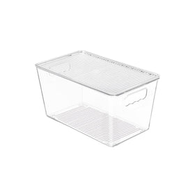 Vtopmart clear stackable bin with lid for easy pantry access and visible organization.
