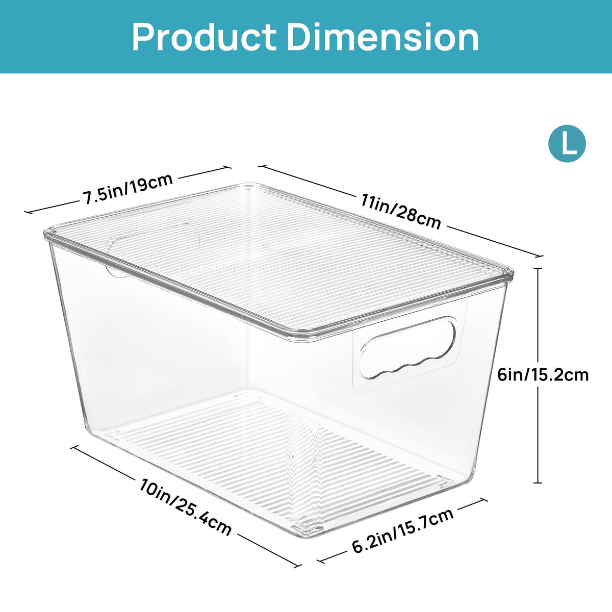 Vtopmart clear stackable bin demonstrates space-saving vertical storage.
