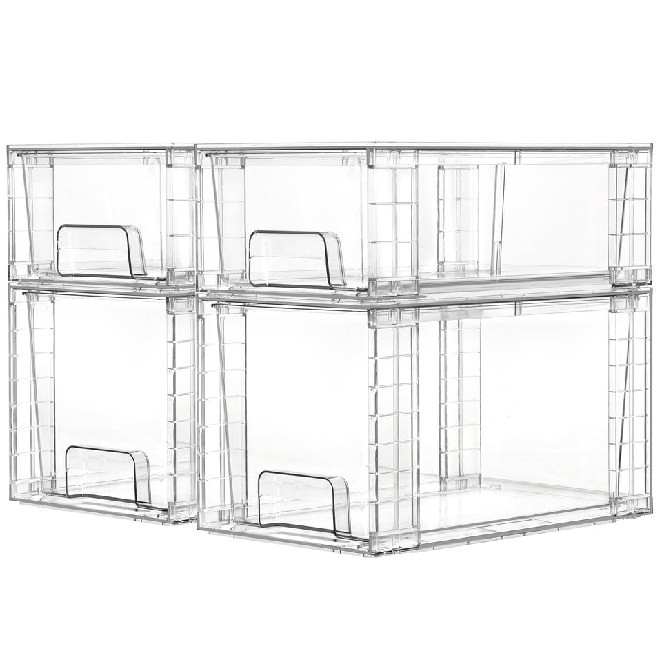 Vtopmart clear stackable drawers demonstrate easy assembly and space-saving design.