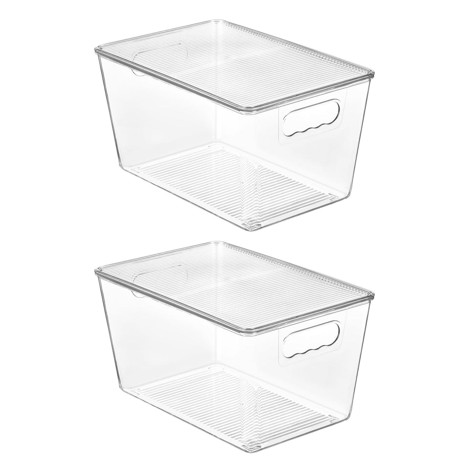 Vtopmart clear storage bin front view demonstrates easy access and organized pantry.