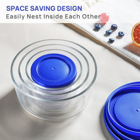 Vtopmart glass bowls are microwave and oven safe; lids are not microwave-safe.