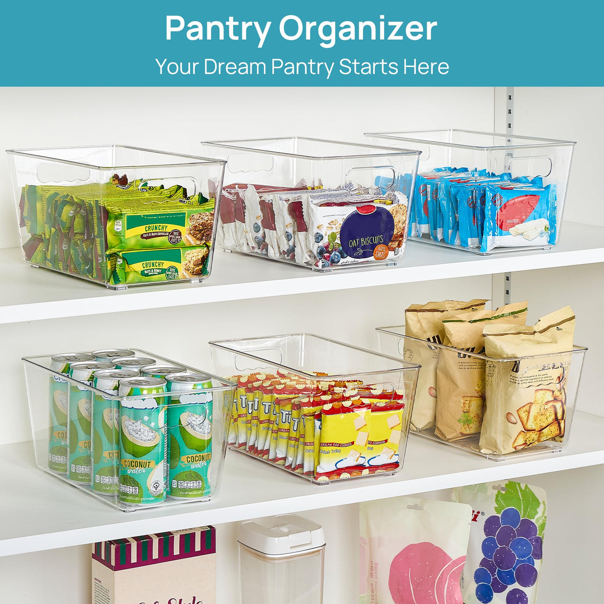 Vtopmart fridge bin transparent design enables neat stacking and quick item retrieval