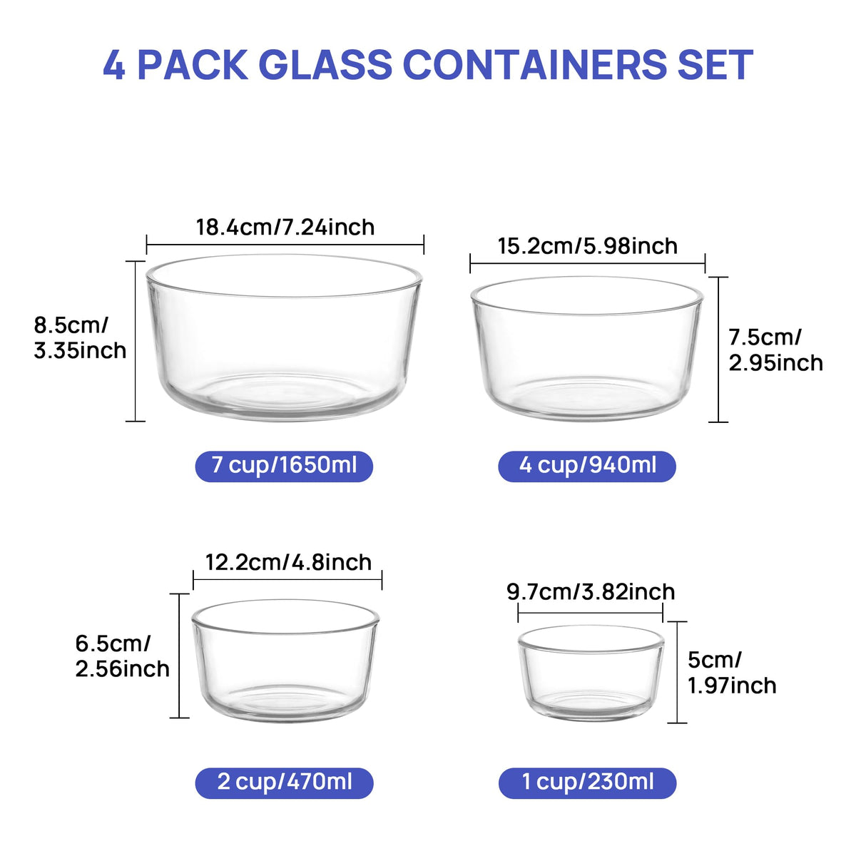Vtopmart 4-cup glass bowl with lid ideal for storing leftovers and meal prep.