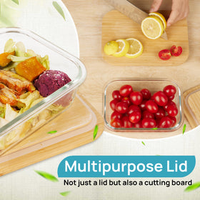 Vtopmart glass containers square top view, four sizes, great for leftovers.