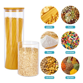 Vtopmart jars in high borosilicate glass with silicone-sealed bamboo lids.