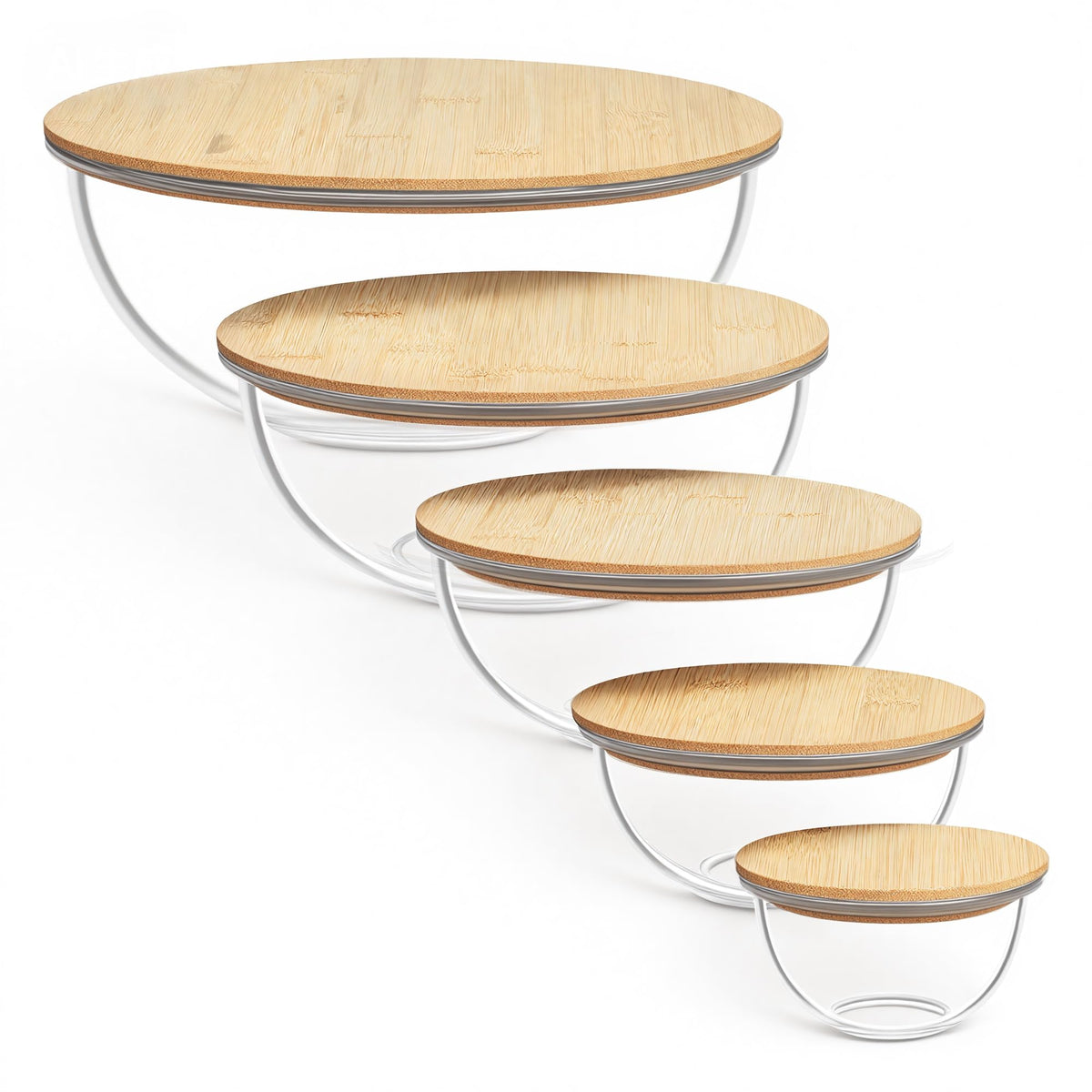 Vtopmart glass mixing bowls with bamboo lids for versatile prep and serving.