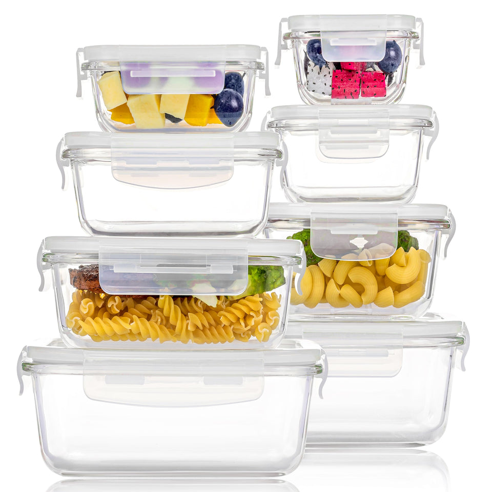 Vtopmart glass storage containers with rectangular lids for organized meal prep