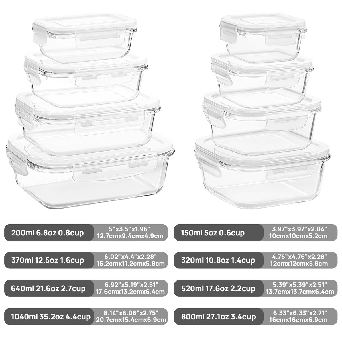 Vtopmart glass storage containers with square lids for versatile meals