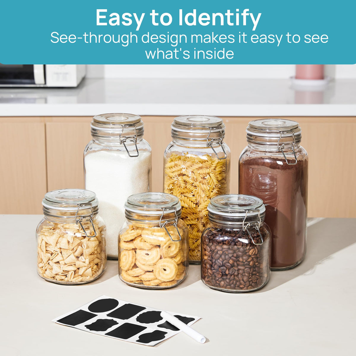 Vtopmart label pack with jars keeps flour separate from sugar.