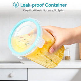 Leak-proof snap lids securing soups and sauces during transport