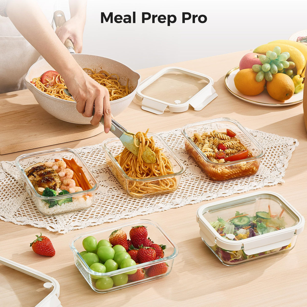 Vtopmart meal prep containers suit casseroles, pasta, and salads.