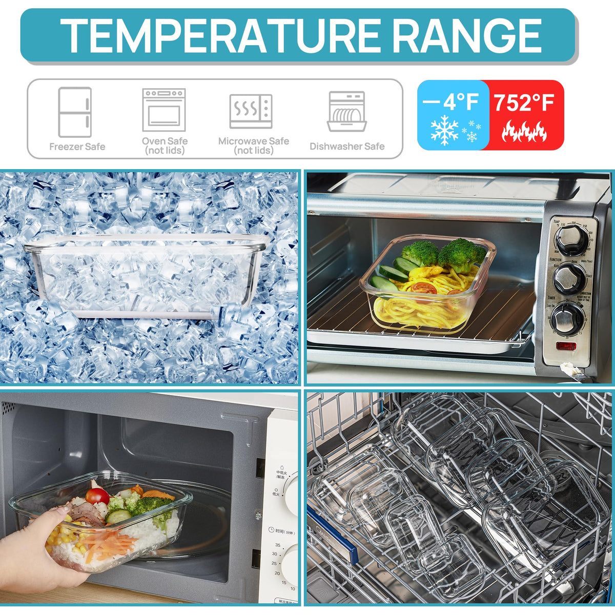 Vtopmart microwave, dishwasher, and freezer friendly setup enabling versatile kitchen use.
