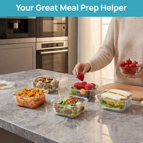 Vtopmart oven and microwave safe glass containers for quick reheating.