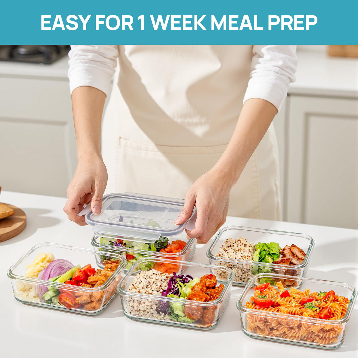 Vtopmart oven-safe glass containers withstand high heat for reheating meals.