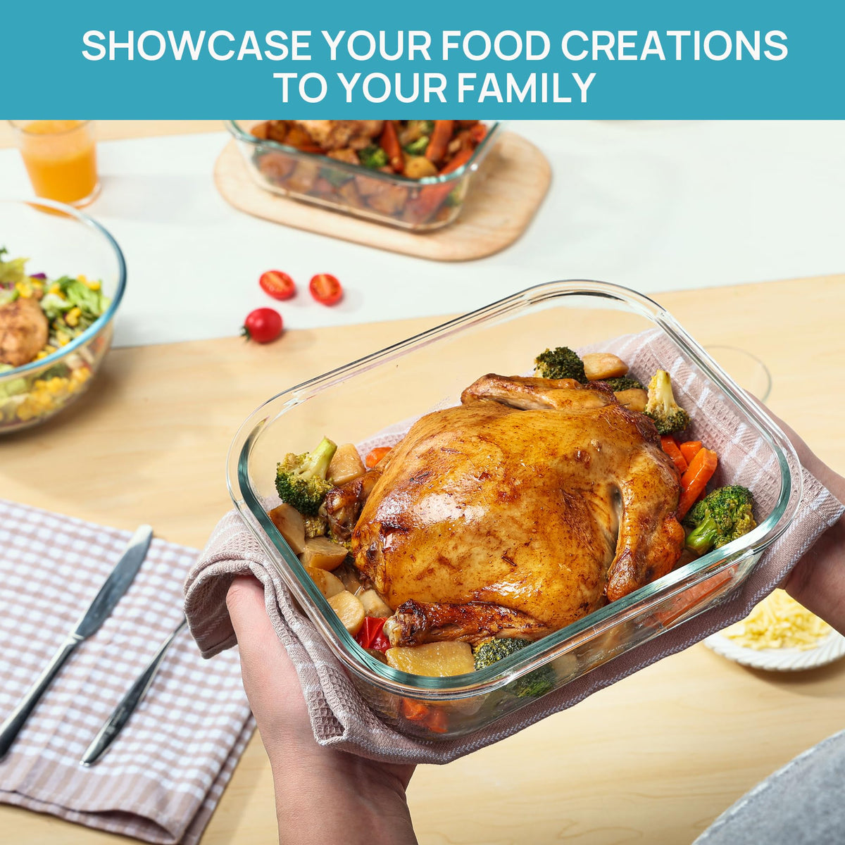 Vtopmart oven-safe glass container for roasting and reheating.