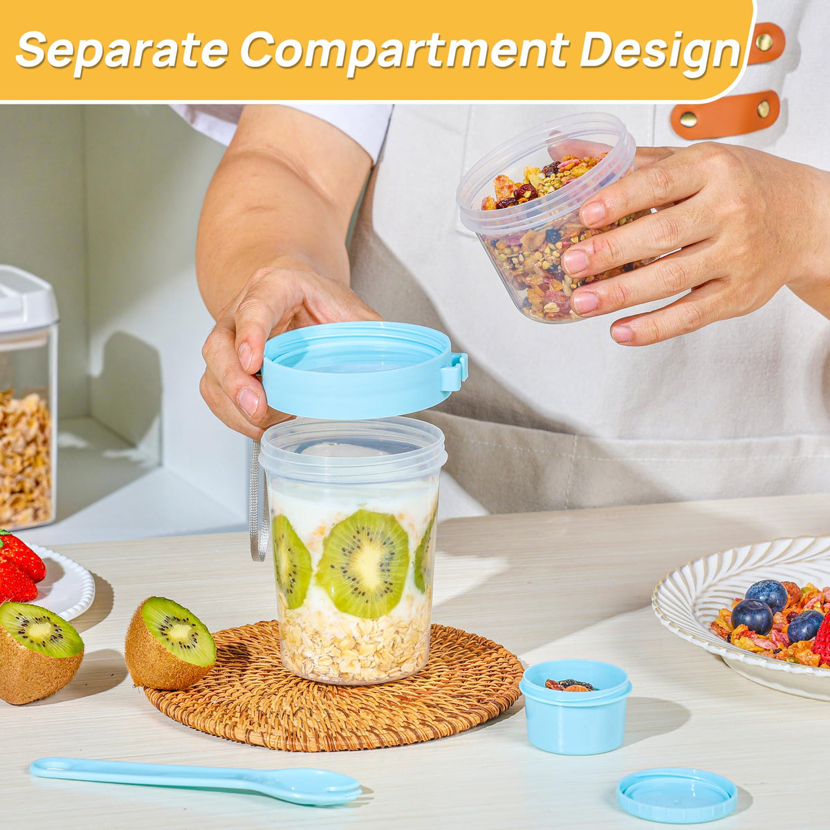 Vtopmart overnight oats container with separate compartments keeps ingredients fresh