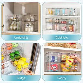 Vtopmart pantry and cosmetics bins help tidy snacks and toiletries.