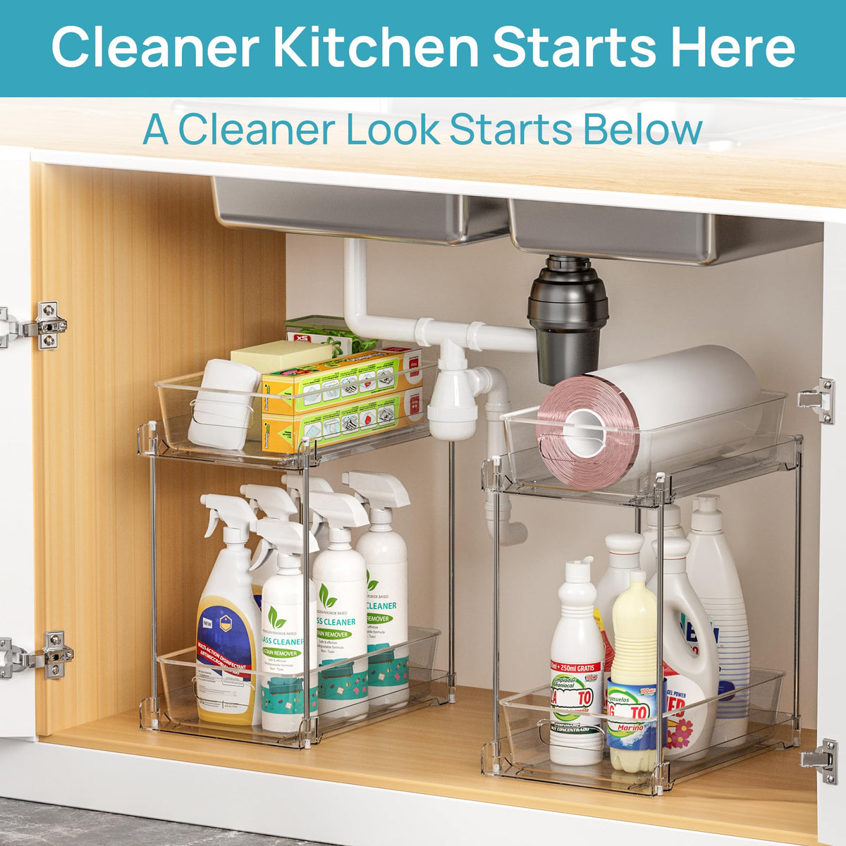 Vtopmart pull-out track system simplifies routine decluttering