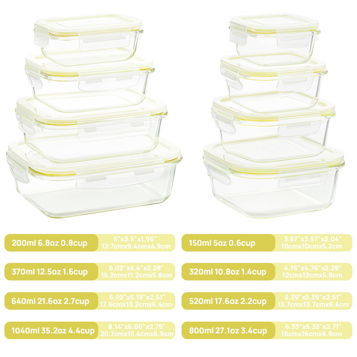 Vtopmart rectangular 35-ounce glass container with airtight lid