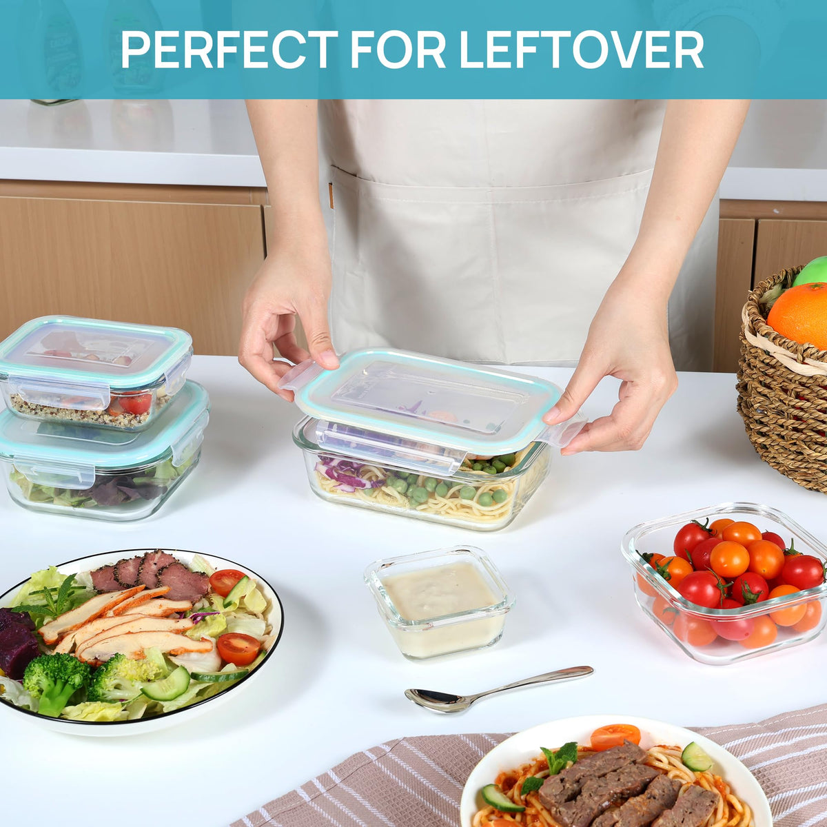 Vtopmart square 10-8oz glass container easy to stack.
