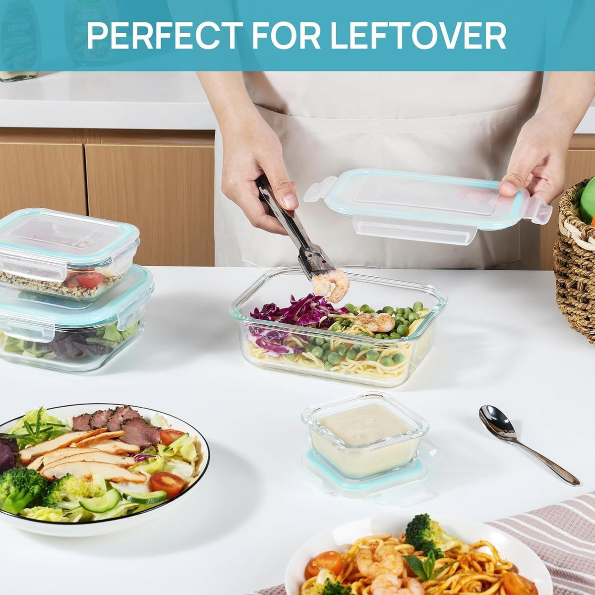 Vtopmart square 17-6oz glass container versatile for leftovers.